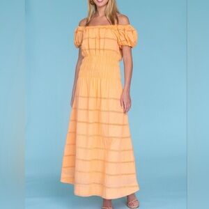 Olivia James The Label Cap Sleeve Orange Melon Smock Off Shoulder Dress